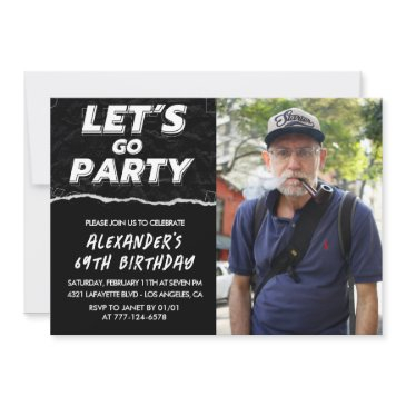black 69th birthday invitations men photo