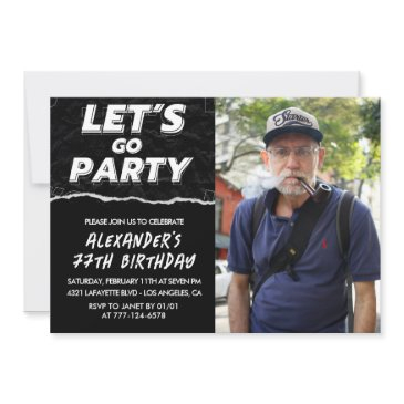 black 77th birthday invitations men photo