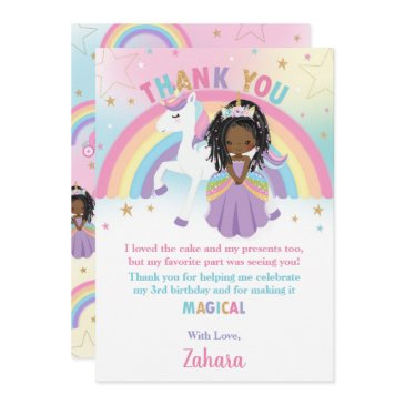 black african princess rainbow unicorn birthday thank you invitations