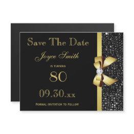 Small Black And Gold Any Age Birthday Save The Date Magnetic Invitation Front View