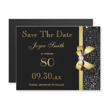 black and gold any age birthday save the date magnetic invitation