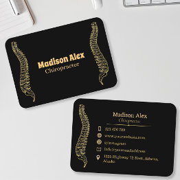 Small Black And Gold Chiropractor Spine Therapist Business Invitations Front View