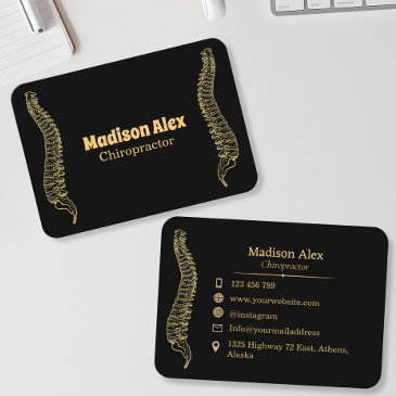 black and gold chiropractor spine therapist business invitations