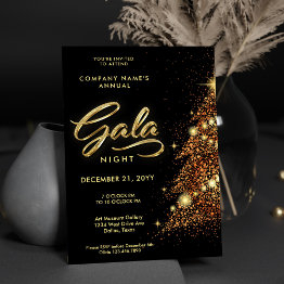 Small Black And Gold Holiday Gala Party Business Invitation Front View