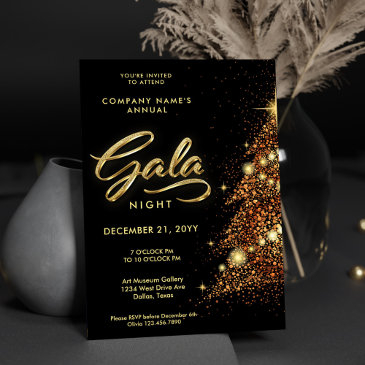 black and gold holiday gala party business invitation