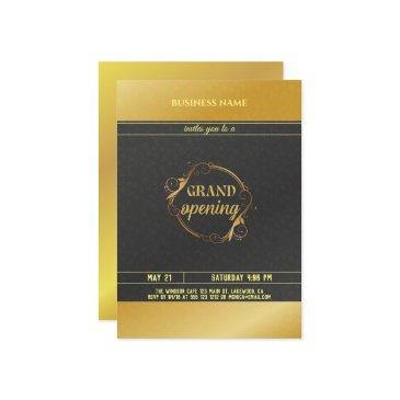 black and gold logo grand opening invitation