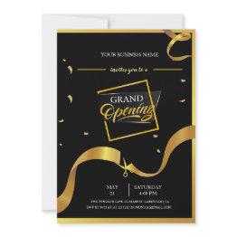 Small Black And Gold Logo Grand Opening Invitation Front View