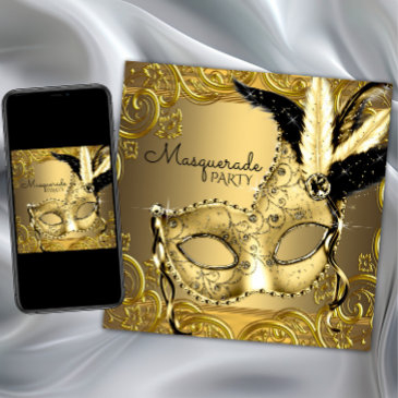 black and gold masquerade party invitation