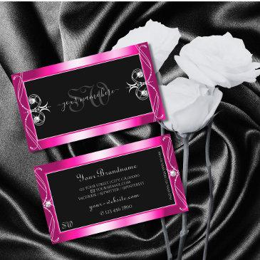 black and pink sparkle diamonds ornaments monogram business invitations