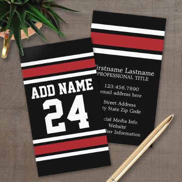 black and red sports jersey custom name number business invitations