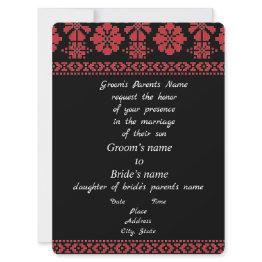 Small Black And Red Tatreez Wedding Invitation Front View