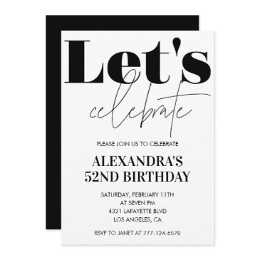 black and white 52nd birthday invitation modern