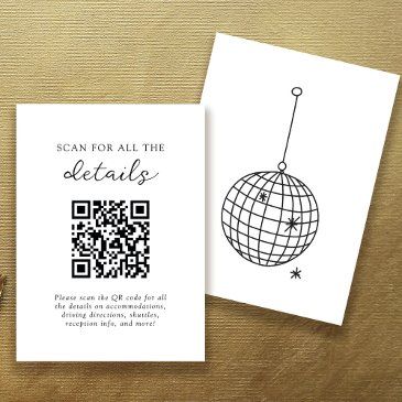 black and white disco ball wedding details qr code enclosure invitations