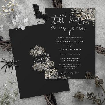 black and white gothic roses floral wedding invitation