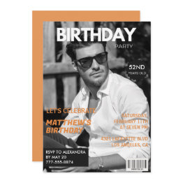 Small Black And White Magazine Editorial 52nd Birthday Invitation Front View