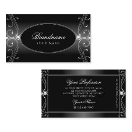 Small Black And White Ornate Sparkling Diamonds Stylish Business Invitations Front View