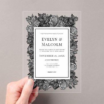 black and white roses gothic wedding acrylic invitations