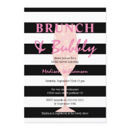 Small Black And White Stripe With Pink Glitter Champagne Invitation Front View