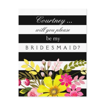 black and white striped flowers bridesmaid request invitation