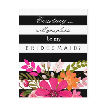 black and white striped flowers bridesmaid request invitation