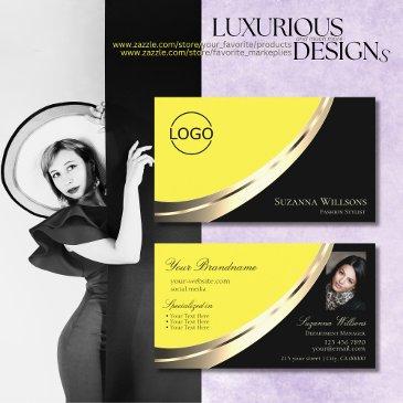 black and yellow chic gold decor with logo & photo business invitations