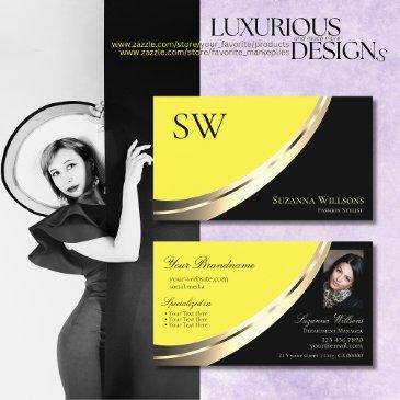 black and yellow gold decor with monogram & photo business invitations