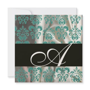 black blue champagne silk damask cloth monogram invitation