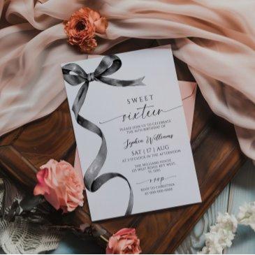 black bow sweet 16 birthday invitation