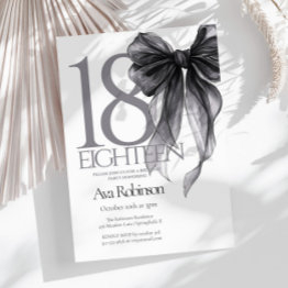 Small Black Bow Watercolor 18th Birthday Invitation Front View
