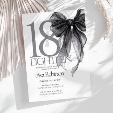 black bow watercolor 18th birthday invitation