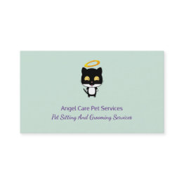 Small Black Cat With Golden Halo Cute Angel Pet Care Business Invitations Front View