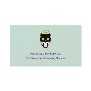 black cat with golden halo cute angel pet care business invitations