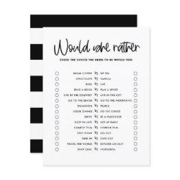 Small Black Cute Calligraphy Would She Rather Game Invitation Front View