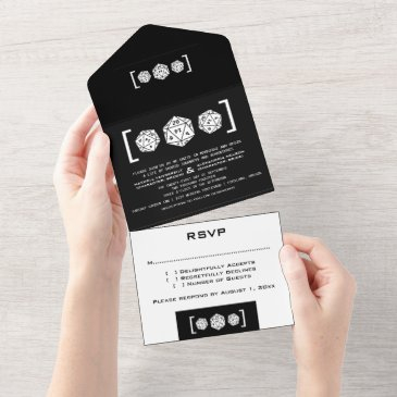 black d20 dice gamer all in one wedding invite