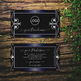 Small Black Dark Blue Ornate Sparkling Diamonds Add Logo Business Invitations Front View