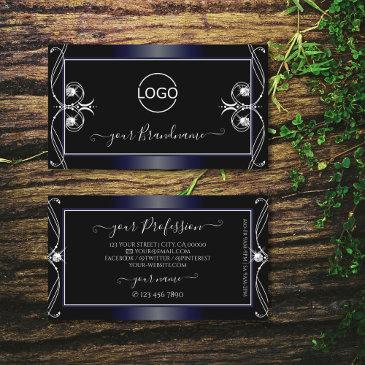 black dark blue ornate sparkling diamonds add logo business invitations