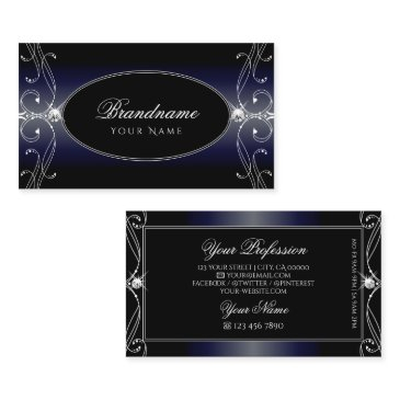 black dark blue ornate sparkling diamonds ornament business invitations