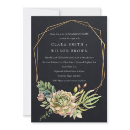 Small Black Desert Succulent Cacti Foliage Engagement Invitation Front View