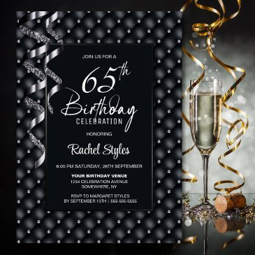 black diamond pattern 65th birthday party invitation