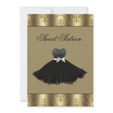 black dress gold chandelier sweet sixteen birthday invitation