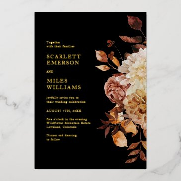 black elegant modern gold foil wedding foil invitation