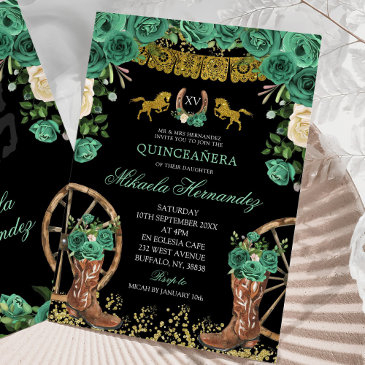 black emerald green hunter western boots xv años invitation