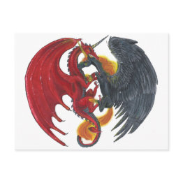 Small Black Fire Unicorn And Red Dragon Postinvitations Front View