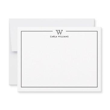 black formal classic family monogram minimal note invitations