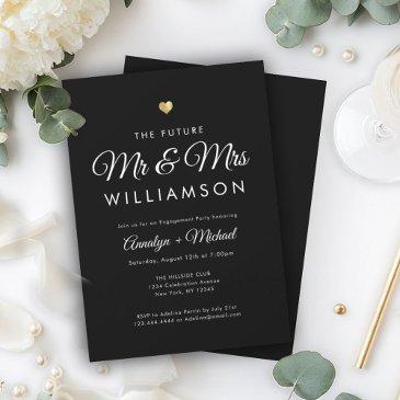 black future mr and mrs gold engagement party invitation
