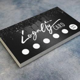 Small Black Glitter Drips Typography Beauty Salon Loyalty Invitations Front View