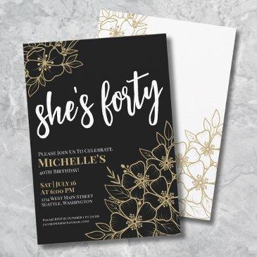 black gold 40th birthday party invitation