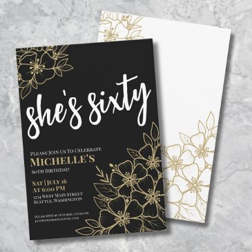 black gold 60th birthday party invitation