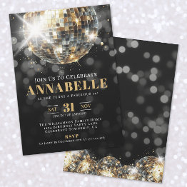 Small Black Gold Adult 50th Birthday Party Invitation Front View