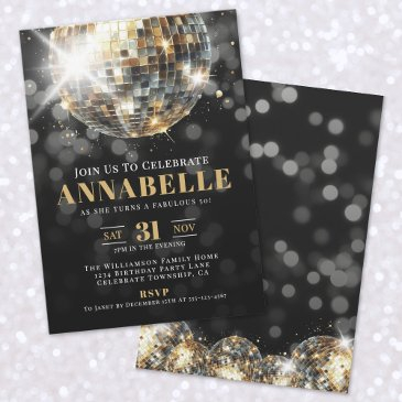 black gold adult 50th birthday party invitation